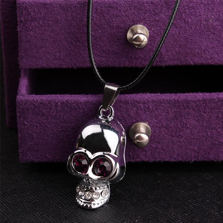 Men Halloween Alloy States Domineering Full Crystal Stone Skull Necklace