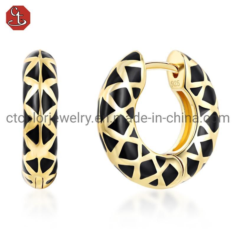 925 Silver 18K Gold Elegant Circle Huggie Hoop Earrings Enamel Earring