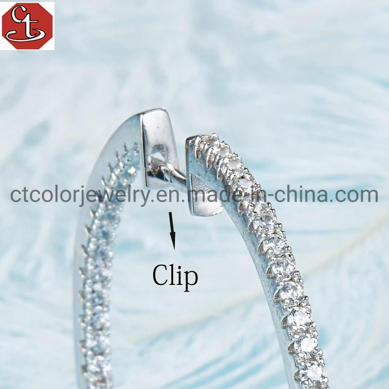 Fashion Jewelry Luxury Big circle Cubic Zirconia Silver Hoop Earring