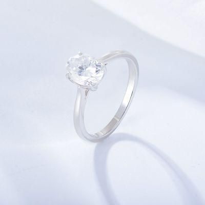 925 Sterling Silver Wedding and Engagement Oval Diamond White Gold Plated Women Ring