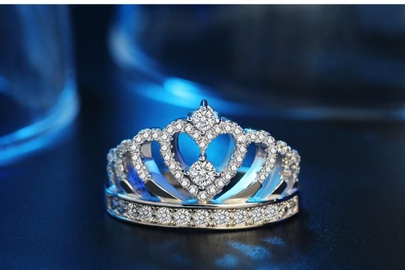 925 Sterling Silver Filled Crown Women Jewelry Silver Ring