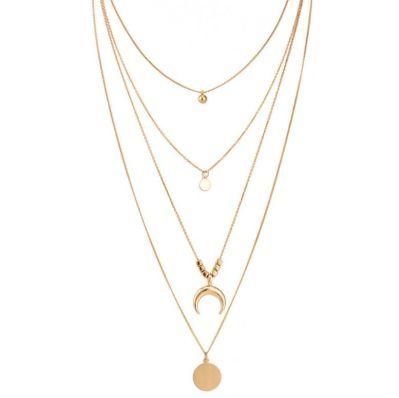 Women Multi Layer Gold Plated Choker Necklace with Ox Horn Scallop Pendant