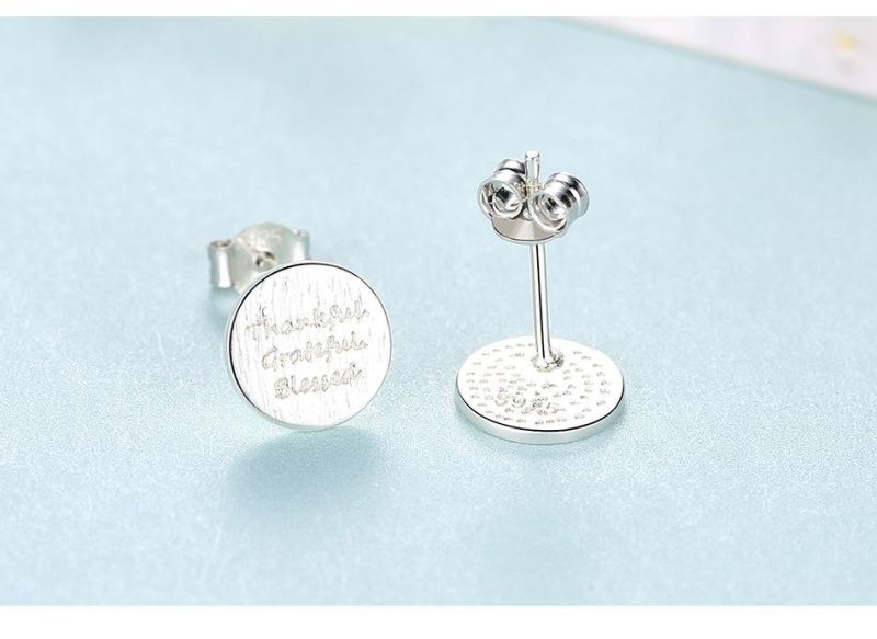 Fashion Jewelry Printing Round Card Silver 925 Ear Studs