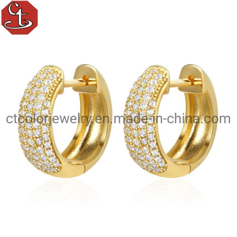 Fashion Jewelry Luxury Cubic Zirconia 925 Sterling Silver 18K Gold Plated Small Hoop Earrings