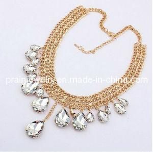 Summer Fashion Fine Jewelry /White Crystal Drop Necklace Zinc Alloy Plating Gold Adjustable Chains with Rhinestones Environmental Friendly