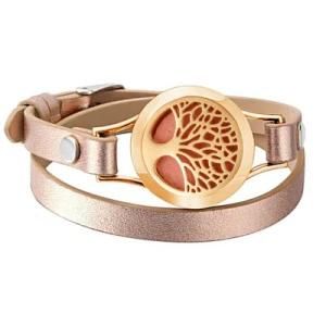Rose Gold Color Tree of Life Perfume Diffuser Leather Bracelet