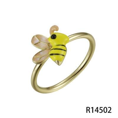New Arrival Young Lady&prime;s Lovely Bee 925 Silver Enamel Ring