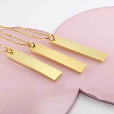 Engraved Logo Name Brand Vertical Blank Bar Pendant Custom 18K PVD Plated Layered Jewelry Necklaces Stainless Steel Gold