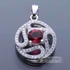 Hot Selling Round Shaped Ruby Stone 925 Sterling Silver Pendant (BAAP5304)