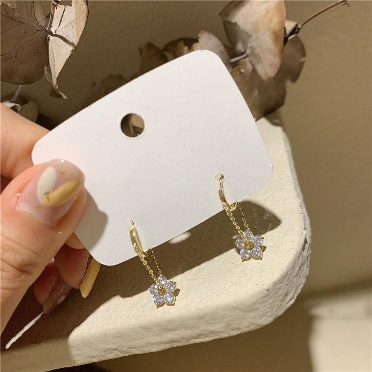 Fashion Jewelry Gold Plated Cubic Zirconia Flower Women Tassel Earrings