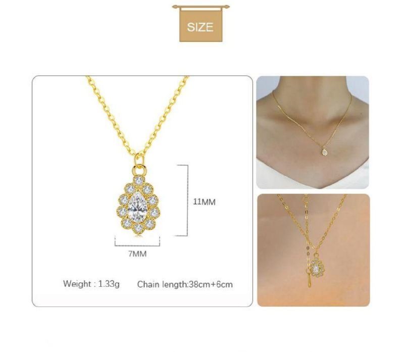 925 Sterling Silver 14K 18K Gold Plated Water Drop Crystal Pendant Necklace Women Vintage Palace Style Fashion Jewelry