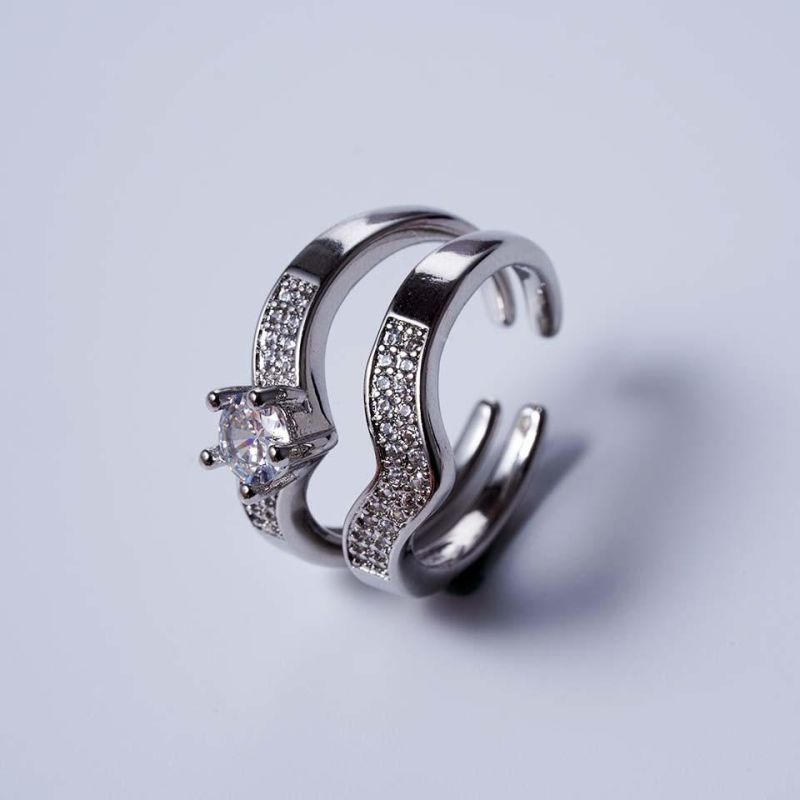 Fashion Jewelry Heart-Shaped Two-Color Diamond Pair Rings