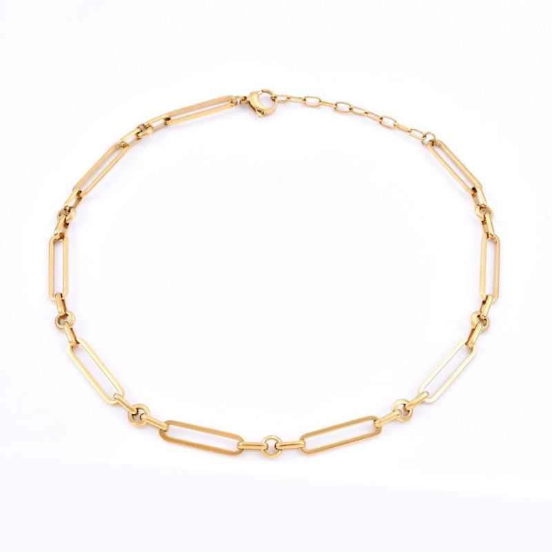 Fashion Girl Stainless Steel 18K Gold Plated Jewelry Collocation Short Dainty Paperclip Chain Link Necklace for Gift