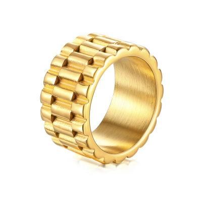 Wholesale Retro Jewelry Stainless Steel Gold Watch Band Ring Unisex