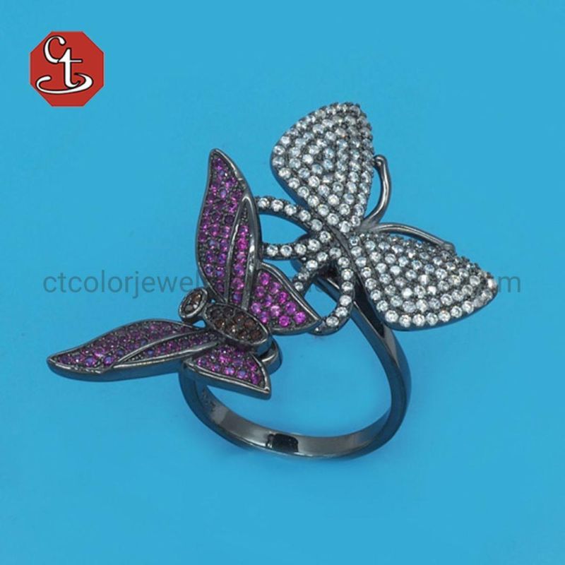 Personality Fashion Butterfly Shape Silver Inlaid Zircon Temperament ladies Rings Jeweley