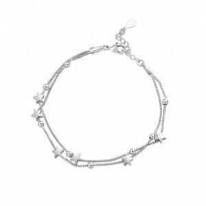 Double Layer Stars Beads Stretch Bracelet Heart Charm Bracelet Wholesale Chain Stainless Steel Jewelry Foot Jewelry Anklet Chain