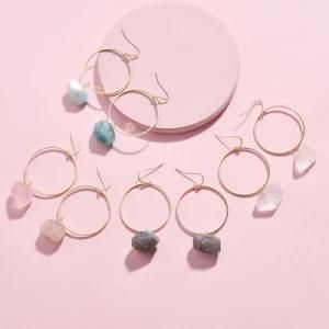 Statement Earring Gold Plated Alloy Stone Resin Hoop Earrings Women