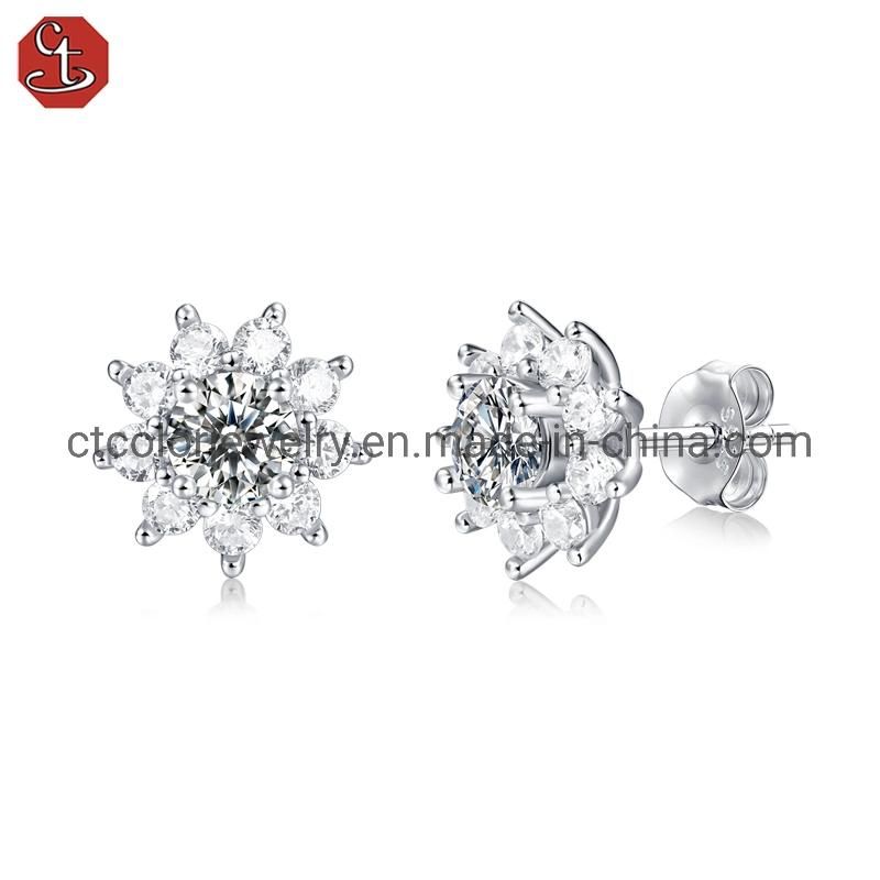 Hot sale First Snow Romance style 50 Points Moissanite Sterling Silver Stud Earrings Girls Earrings