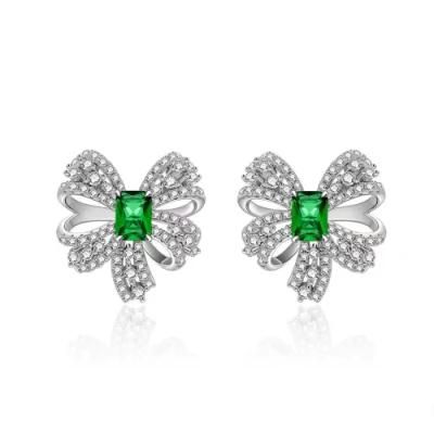 Fashion Accessories 2022 Luxury 925 Silver Jewelry Emerald Gift Bow Knot Style Earrings