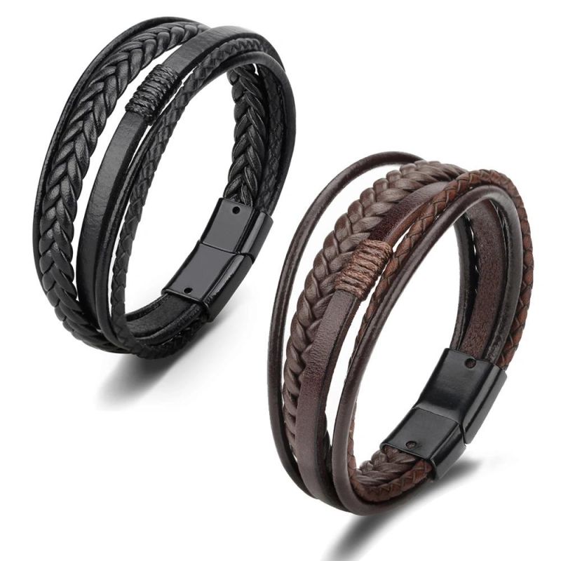 Men Leather Multilayer Braided Rope Bracelets Fashsion Jewelry