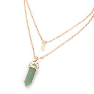 Delicate Semi-Precious 2 Layered Necklace Moon Bullet Shape Pendant