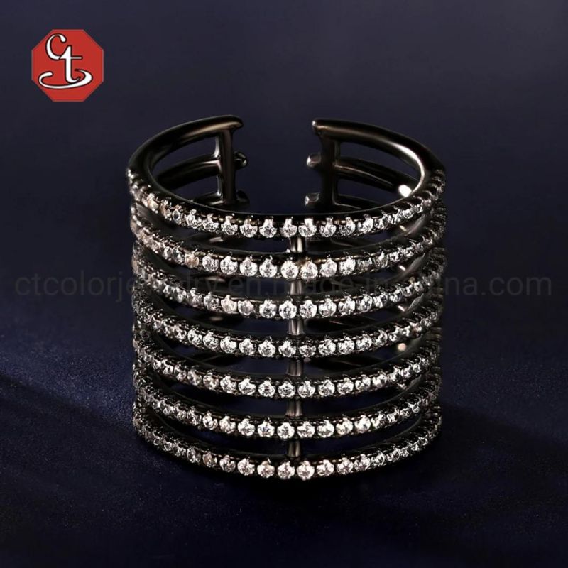 Sterling 925 Silver Two Tone Coffee CZ Brass Ring