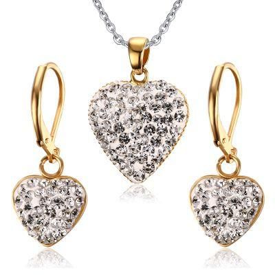 20mm Shiny Heart Crystal Necklace Jewelry Set with Hoop Earring