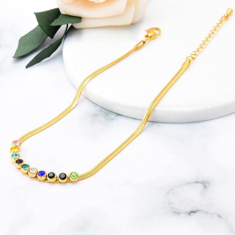 Manufacturer Customized Fashion Colorful Zircon Anklet Stainless Steel Gold Plated Anklet