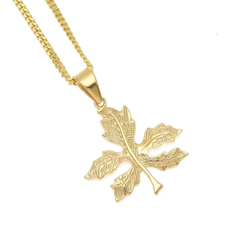 Hip-Hop Stainless Steel 3D Stereo Leaf Pendant Necklace