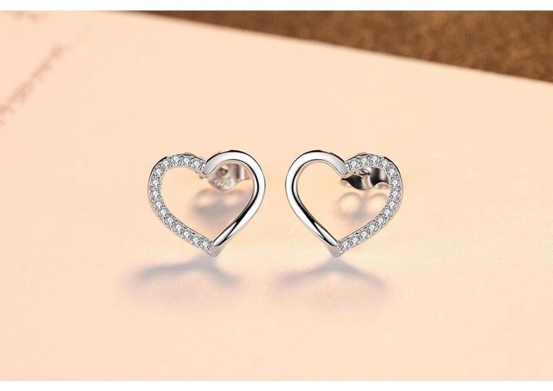 Fashion Jewelry Silver Jewelry Hollow out Heart Style Ear Stud