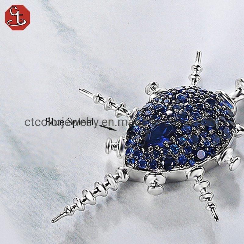 Factory wholesale women 925 sterling silver blue spinel fashion necklace