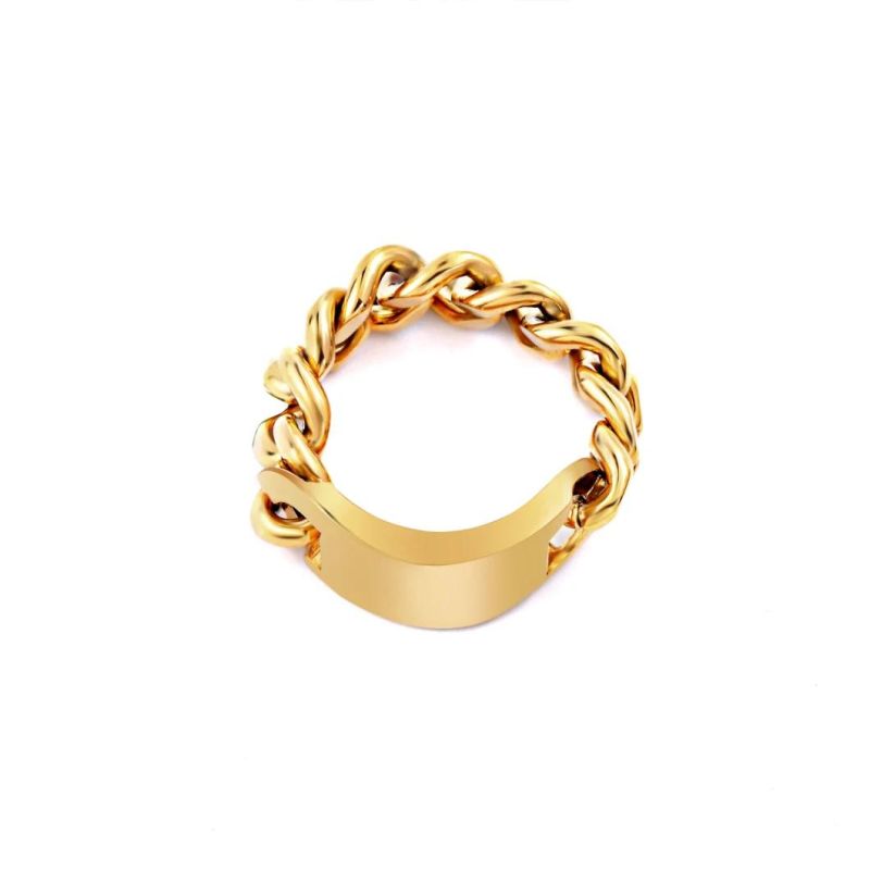 Fashion 18K Gold Plated Curb Chain Ring with Rectagle Shaped for Men and Women
