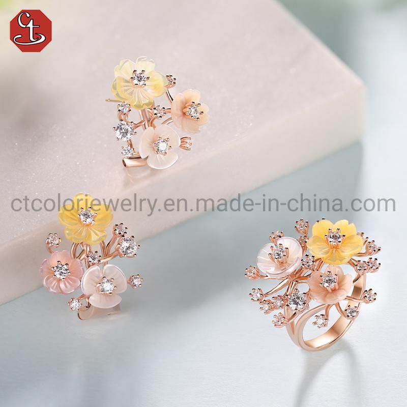 Wholesale Jewellery Fashion Elegant 925 silver shell pearl flower Ring