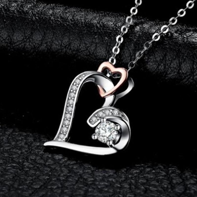 Rose Gold Plated 925 Sterling Silver Jewelry Heart Pendant Necklace Fashion Jewelry Wholesale