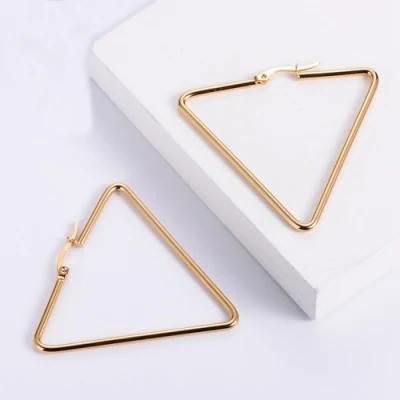 Geometry Series Quality Steel Stainless Custom Jewelry 18K Gold Plated Fashion Triangle Big Hoop Earrings for Women