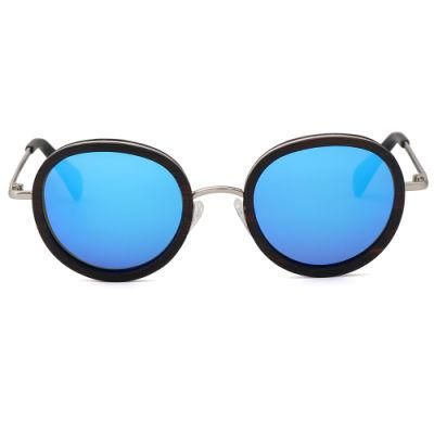 Polarized Metal and Wooden Combination Oval Frame Sunglasses