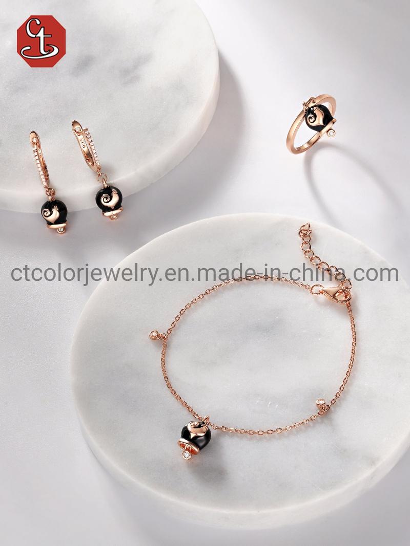 Wholesale Cheap Jewelry Rose Gold Plated Bangle 925 Silver Bracelet Enamel Chain Bracelet