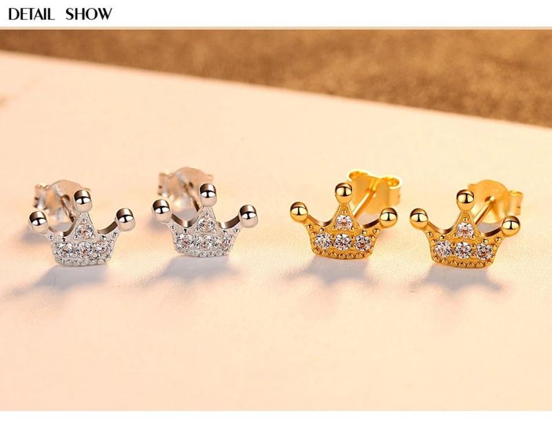 Sterling Silver Jewelry Ear Studs with Small Princesses Crown