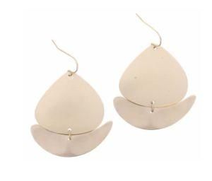 Gold Squatted Teardrop with Crescent Earrings