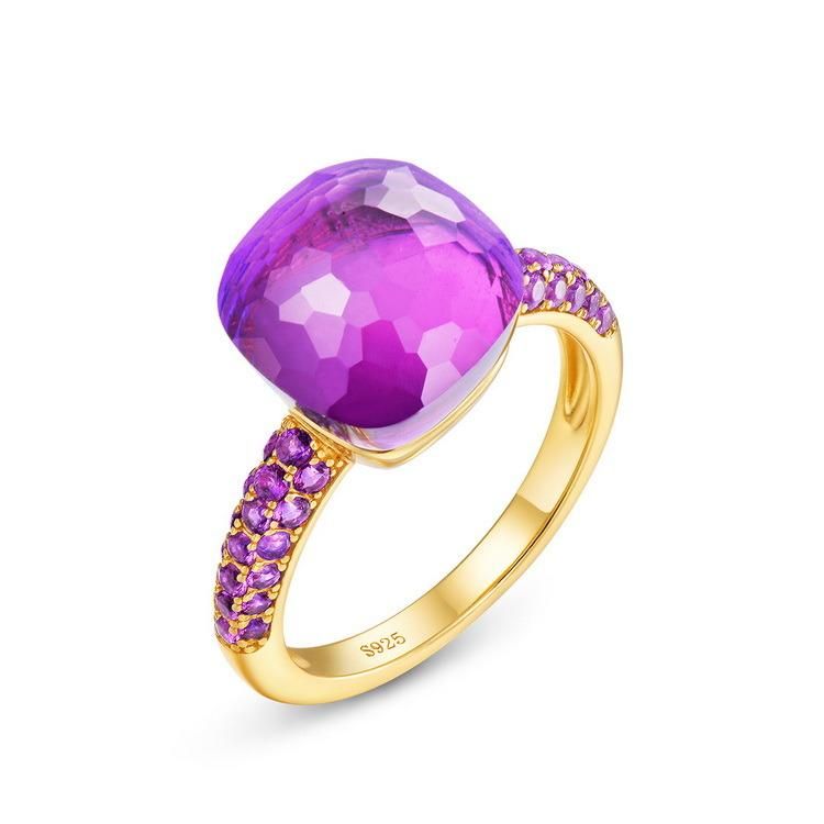 Candy Color Stone Ring Dainty Women Girls Silver Finger Band Synthetic Amethyst Fuchsia Nano Spinel Ring