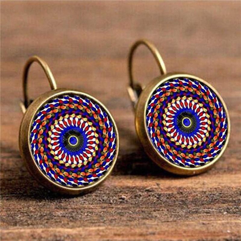 Women Vintage Bohemia Pattern Round Drop Earings Fashion Jewelry