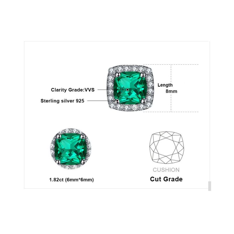 Created Emerald Halo Stud Earrings Solid 925 Sterling Silver Earring Fine Jewelry