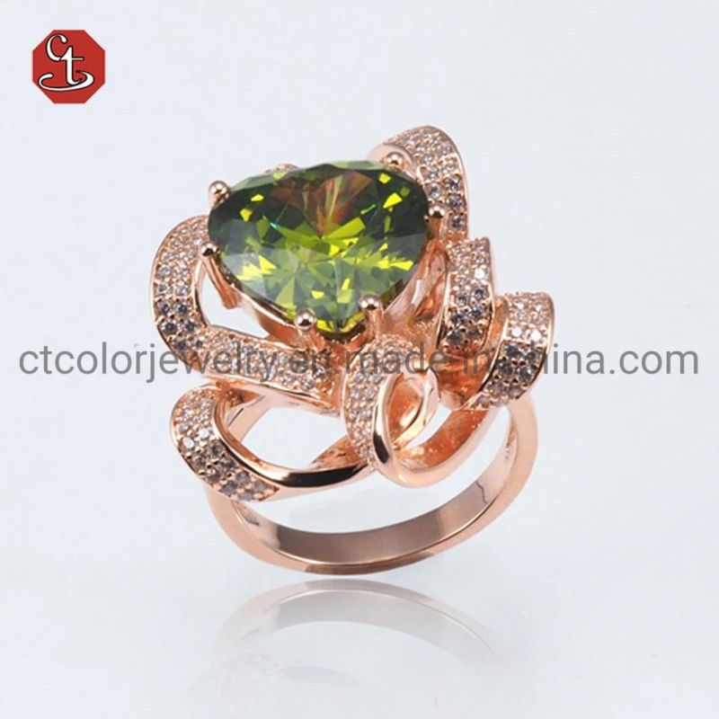 Latest Designs High-End Diamonds CZ Jewelry Gemstone Brass Ring For Women Party