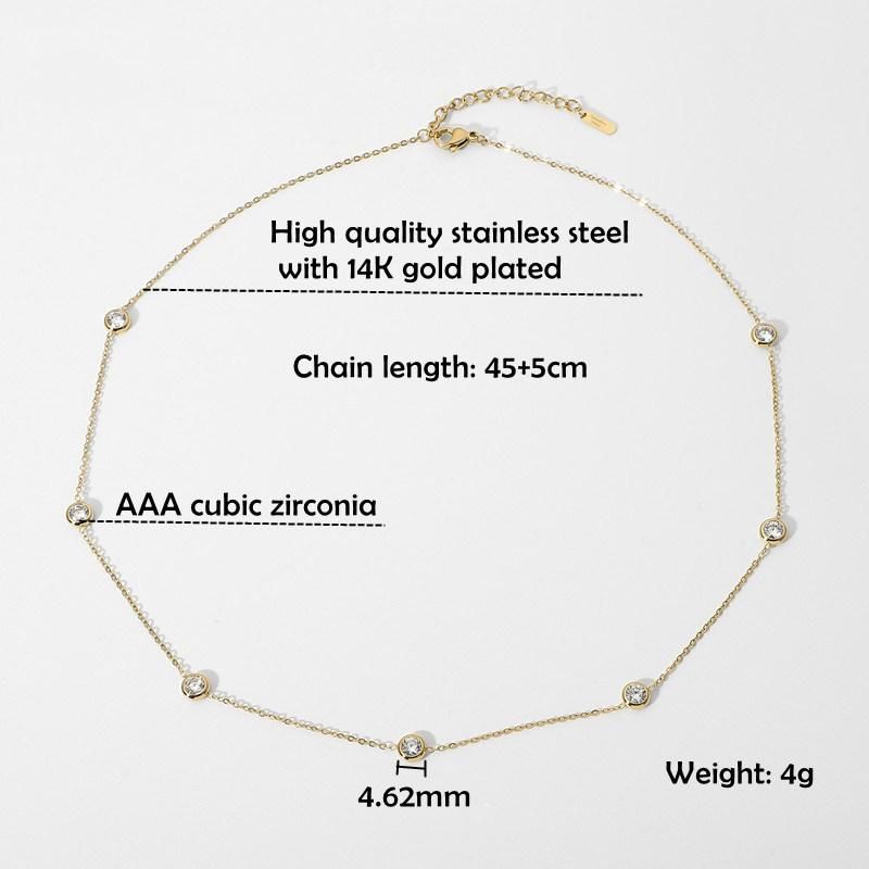 14K Gold Plated Stainless Steel CZ Pendant Necklace for Women