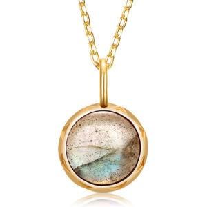 Dainty Jewelry Design for Girls Gold Plated Single Stone Sterling Silver Labradorite Pendant Necklace