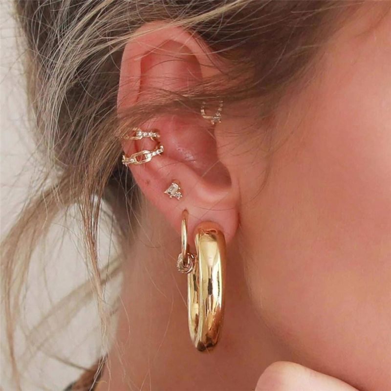 Wholesale Gold Plated Hot Sale Brass Rectangle Geometric Big Statement Hoop Earrings for Women Jewelry Gifts