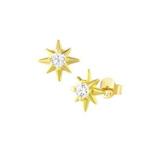 Low MOQ High Quality 925 Sterling Silver Big Diamond Sun Shape Earrings Gold Plated Zircon Ear Studs for Women