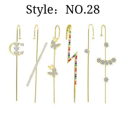 Personalised Zircon Earrings with Slant Lines and Lightning Piercing Earrings with Needle Outlines