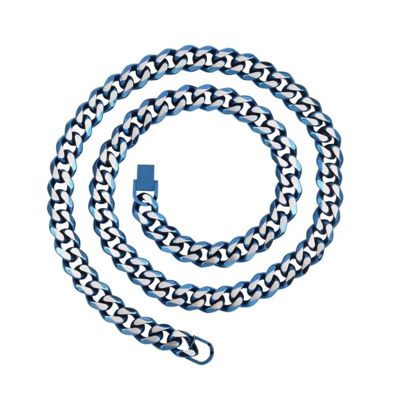 Stainless Steel Jewelry Blue Color Plated Miami Cuban Chain Necklace Fashion Jewelry 16 18 20 22 24inch