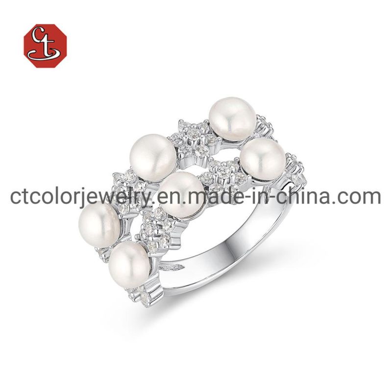 Fashion Natural Pearl Silver Rings New Style Jewelry Engagement Ring for Women